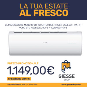 CLIMATIZZATORE MONO SPLIT INVERTER BEST A+++/A+++ HAIER JADE 9000 BTU AS25S2SJ1FA-3 / 1U25MECFRA-3