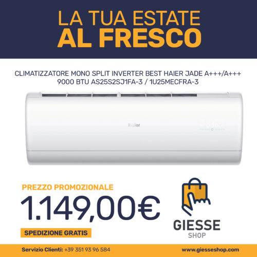 CLIMATIZZATORE MONO SPLIT INVERTER BEST A+++/A+++ HAIER JADE 9000 BTU AS25S2SJ1FA-3 / 1U25MECFRA-3
